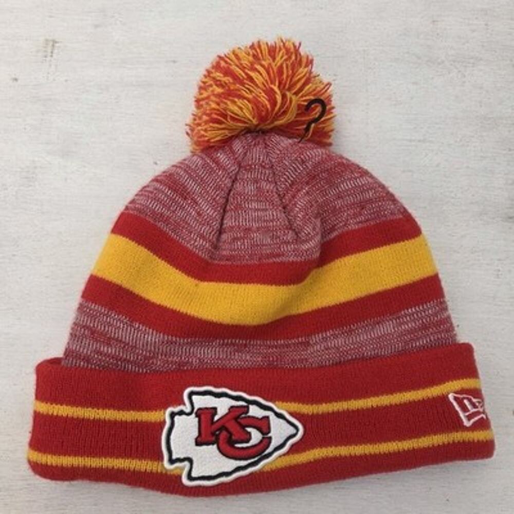 Kansas City Chiefs NFL New Era Knit Winter Hat Pom Beanie Red Yellow